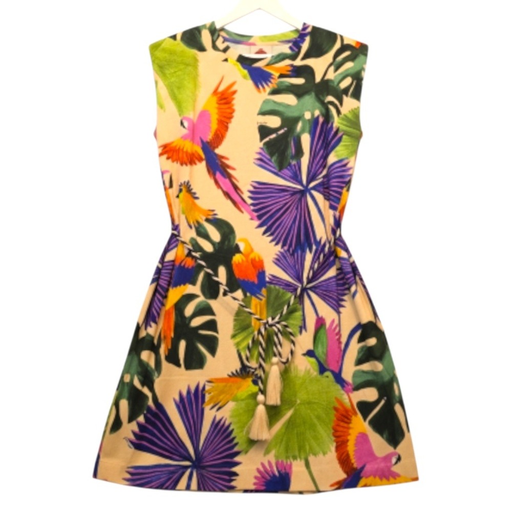 FARM RIO Sand Macaw Jungle Organic Cotton T Shirt Dress Sz M and L Tropical Boho - Picture 2 of 16